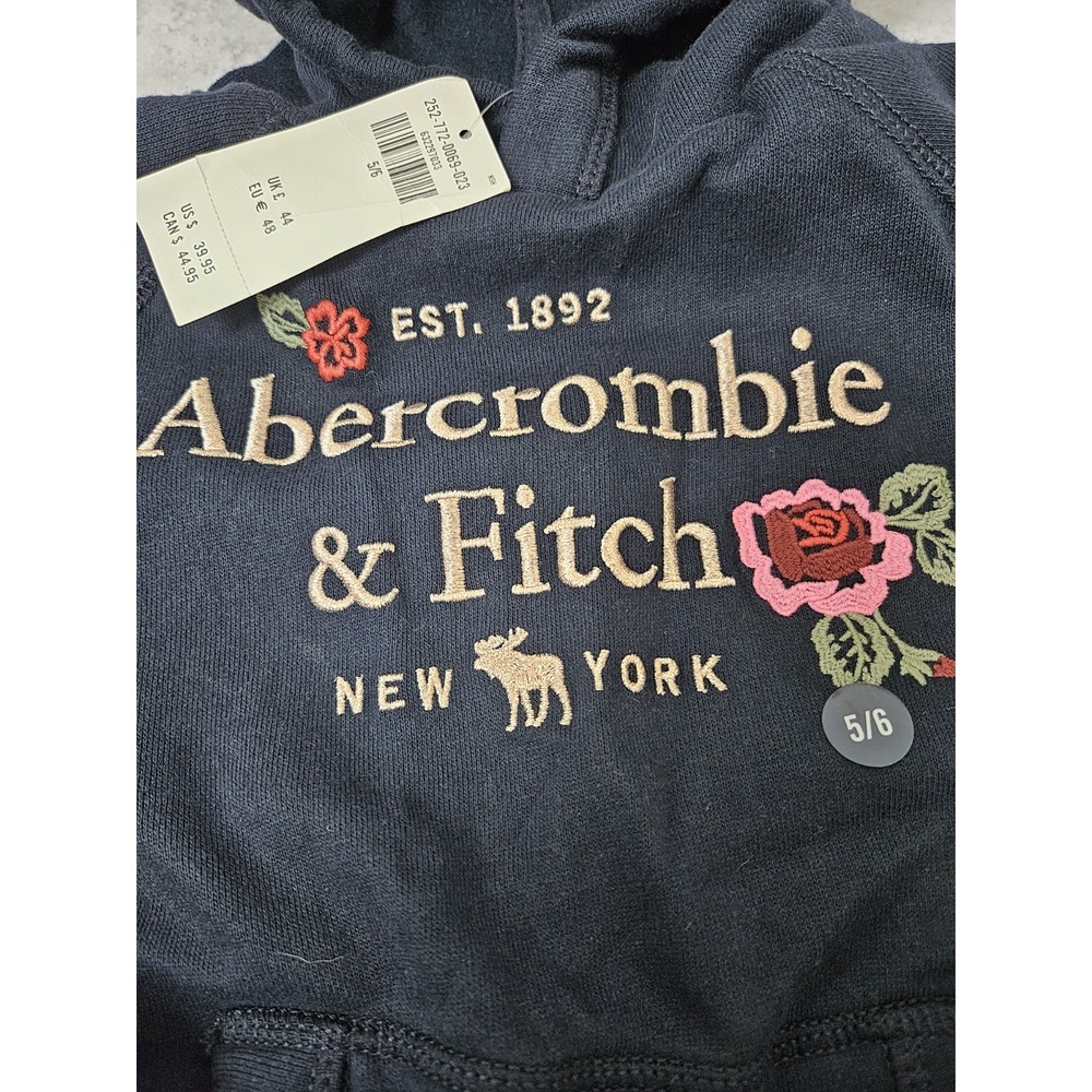 Abercrombie & Fitch Youth Pullover Hoodie Size 5/6 Blue Cotton Stretch Flowers